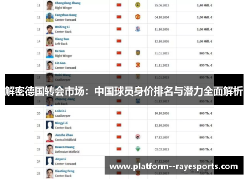 解密德国转会市场：中国球员身价排名与潜力全面解析